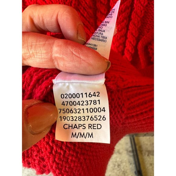 Chaps Red Fisherman Cable Knit Sweater 3 button M 100% Cotton Long Sleeve Preppy - Picture 7 of 10
